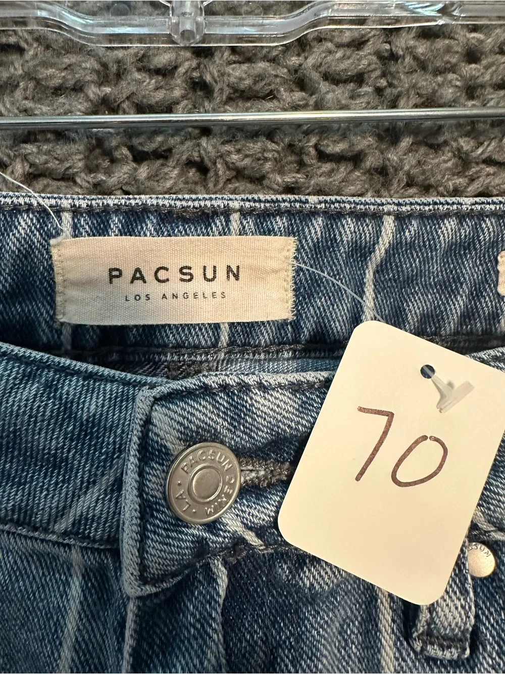 PacSun Mom Jeans Womens 26 Blue White Pinstripe High Rise Tapered 100% Cotton